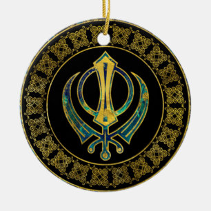 Gold- und Marmor Khanda Symbol Keramikornament