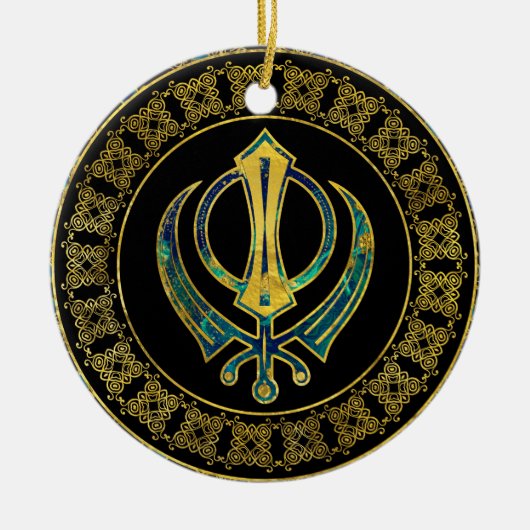 Gold- und Marmor Khanda Symbol Keramikornament (Vorne)
