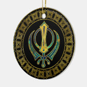 Gold- und Marmor Khanda Symbol Keramikornament (Links)