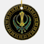 Gold- und Marmor Khanda Symbol Keramikornament (Hinten)