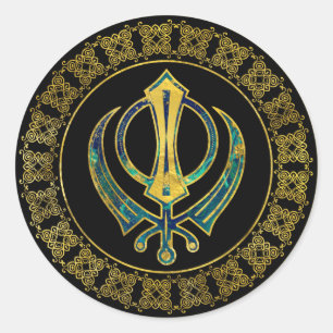 Gold und Marmor-Khanda-Symbol Runder Aufkleber