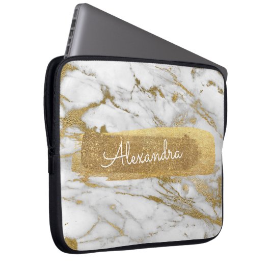 Gold und Marmor mit Gold Foil und Glitzer Laptopschutzhülle (Vorne Rechts)