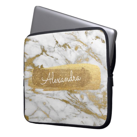 Gold und Marmor mit Gold Foil und Glitzer Laptopschutzhülle (Vorderseite Links)
