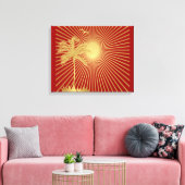 Gold und Maroon Palm Tree, Sun und Bird Leinwand (Insitu (Wohnzimmer))