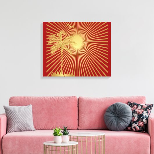 Gold und Maroon Palm Tree, Sun und Bird Leinwand (Insitu (Wohnzimmer))