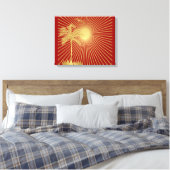 Gold und Maroon Palm Tree, Sun und Bird Leinwand (Insitu (Schlafzimmer))