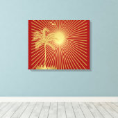 Gold und Maroon Palm Tree, Sun und Bird Leinwand (Insitu (Holzboden))