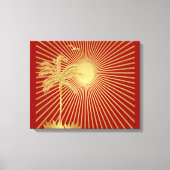 Gold und Maroon Palm Tree, Sun und Bird Leinwand (Vorderseite)