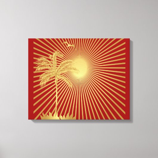 Gold und Maroon Palm Tree, Sun und Bird Leinwand (Vorderseite)