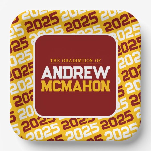 Gold und Maroon Personalisierter Abschluss Pappteller (Vorderseite)