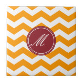 Gold und Maroon Zickzack mit Monogramm-Tile Fliese (Vorderseite)
