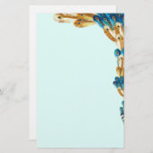 Gold-und Metallblaue Pfau-Feder-Grenze Briefpapier (Vorne/Hinten)