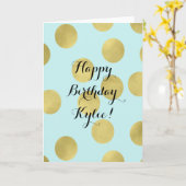 Gold und Minze Blue Dots Geburtstag Personalisiert Karte (Gelbe Blume)