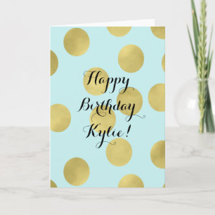 Gold und Minze Blue Dots Geburtstag Personalisiert Karte