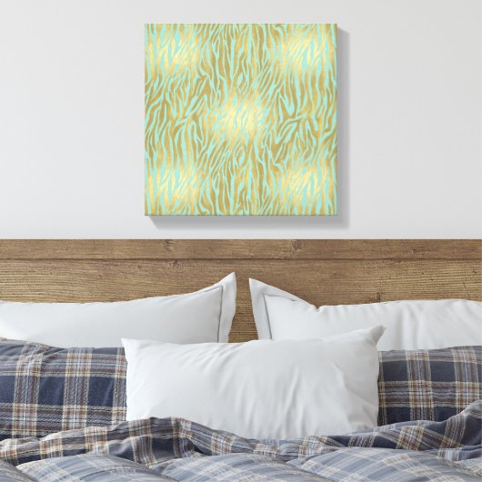 Gold und Minze Zebra Print Leinwanddruck (Insitu (Schlafzimmer))