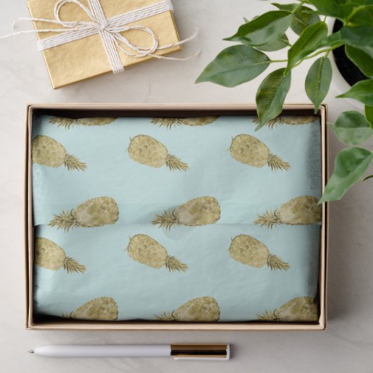 Gold-und Minzen-Aquarell-Ananas Seidenpapier (Geschenk)