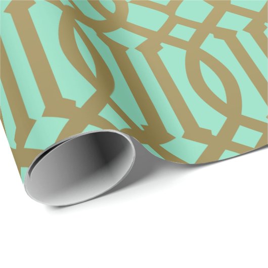 Gold-und Minzen-modernes Gitter-Muster Geschenkpapier (Rolleneckpunkt)