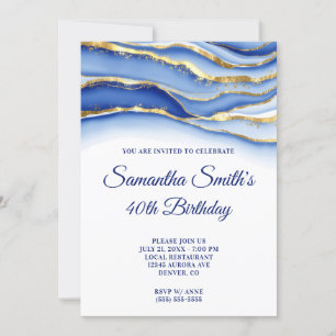Gold- und Navy-Blau-Tinten-Geode 40. Geburtstag Einladung