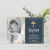 Gold und Navy Blauer Taufen Einladung (Stehend Vorderseite)