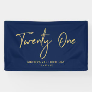 Gold und Navy Blue Banner zum 21. Geburtstag des