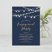 Gold und Navy Blue | Chic Modern Engagement Party  Einladung (Stehend Vorderseite)
