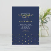 Gold und Navy Blue | Chic Modern Engagement Party Einladung (Stehend Vorderseite)