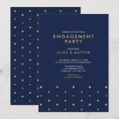 Gold und Navy Blue | Chic Modern Engagement Party Einladung (Vorne/Hinten)