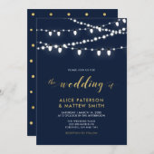 Gold und Navy Blue | Chic Modern Wedding Zeremonie Einladung (Vorne/Hinten)