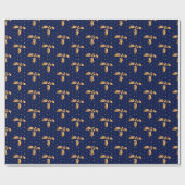 Gold und Navy Blue Christmas Holly Geschenkpapier (Flach)