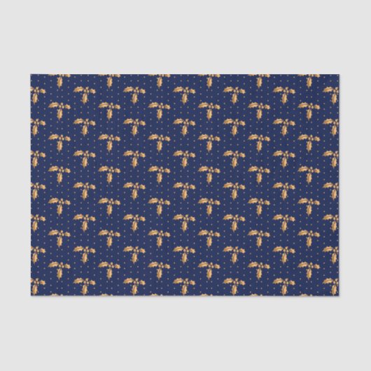 Gold und Navy Blue Christmas Holly Seidenpapier (Vorderseite)