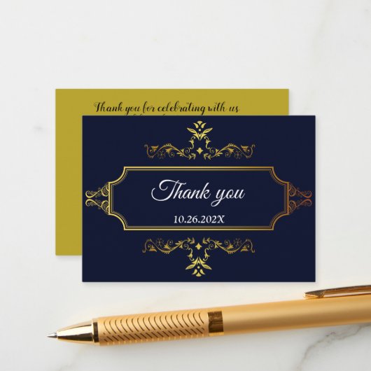 Gold und Navy Blue Indian Style Envelope Begleitkarte (Vorderseite/Rückseite Beispiel)