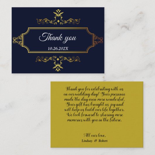 Gold und Navy Blue Indian Style Envelope Begleitkarte (Vorne/Hinten)