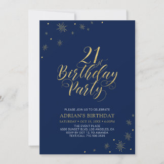 Gold und Navy Blue | Modern Chic 21. Geburtstagsfe Einladung