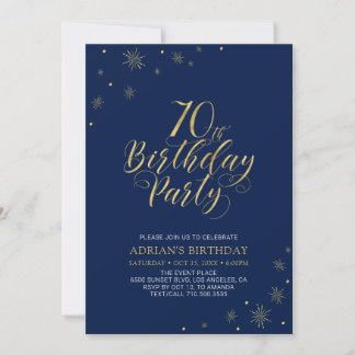 Gold und Navy Blue | Modern Chic 70. Geburtstagspa Einladung