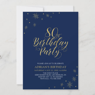 Gold und Navy Blue | Modern Chic 80. Geburtstagspa Einladung