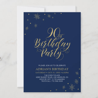Gold und Navy Blue | Modern Chic 90. Geburtstagspa Einladung