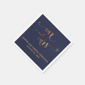 Gold und Navy Blue Mr. und Mrs. Calligraphy w Hear Serviette (Ecke)