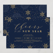 Gold und Navy Blue | Silvester Corporate Party Einladung (Vorne/Hinten)