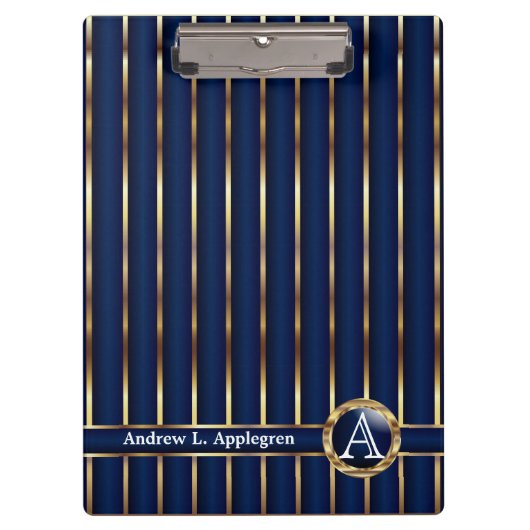 Gold und Navy Blue Streifen Klemmbrett (Vorderseite)