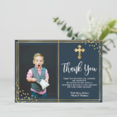 Gold und Navy Blue Taufe Vielen Dank Karten (Stehend Vorderseite)