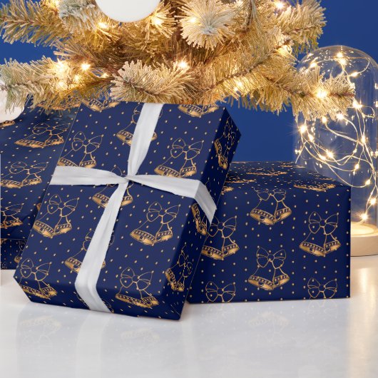 Gold und Navy Blue Weihnachtsglocken Geschenkpapier (Feiertage)