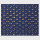 Gold und Navy Blue Weihnachtsglocken Geschenkpapier (Flach)