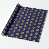 Gold und Navy Blue Weihnachtsschmuck Geschenkpapier (Ungerollt)