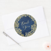 Gold und Navy Blue Wirbel Classy Boho Vielen Dank Runder Aufkleber (Umschlag)