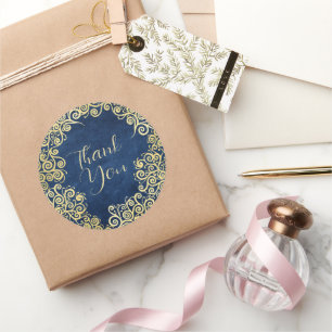 Gold und Navy Blue Wirbel Classy Boho Vielen Dank Runder Aufkleber