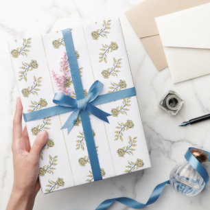 Gold- und Navy-Blumen mit Streifen-Geschenk Geschenkpapier