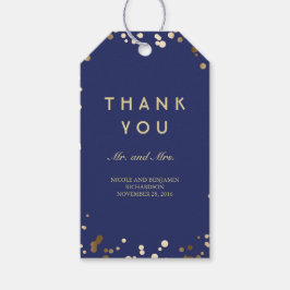 Gold und Navy Confetti Elegante Hochzeit Geschenkanhänger