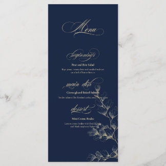 Gold- und Navy-Hochzeitsmenü Menükarte