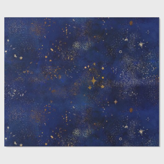 Gold- und Navy-Sterne Geschenkpapier (Flach)