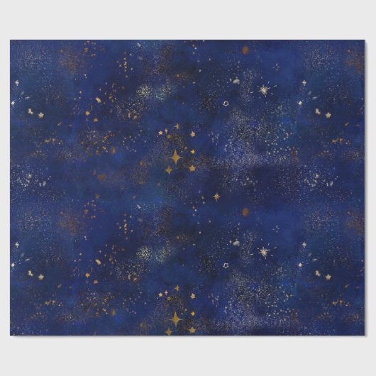Gold- und Navy-Sterne Geschenkpapier (Flach)
